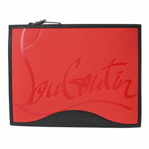 CHRISTIAN LOUBOUTIN Pip Pouch Black Red Leather Clutch Bag